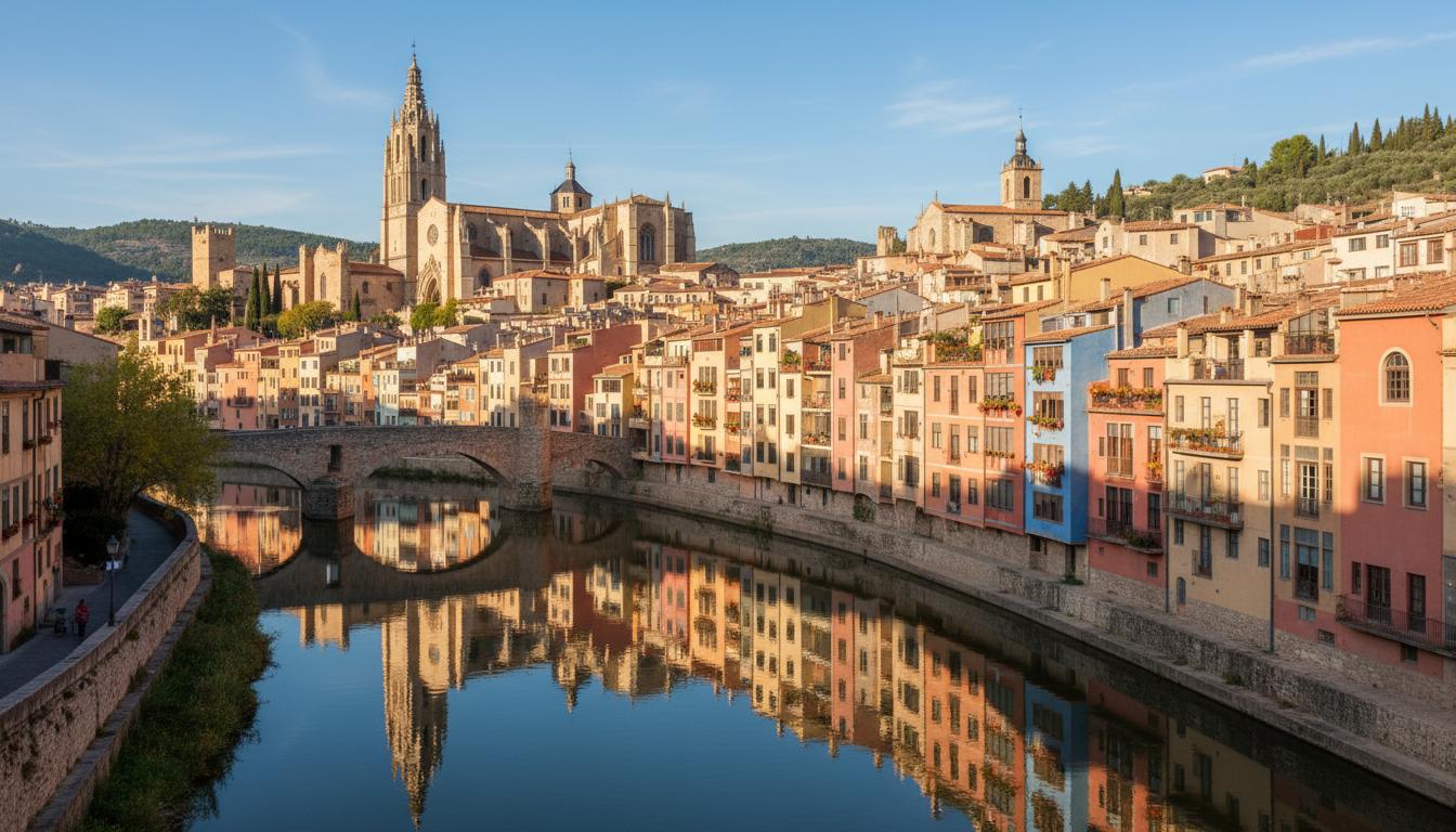Girona cityscape with colorful houses along Onyar River