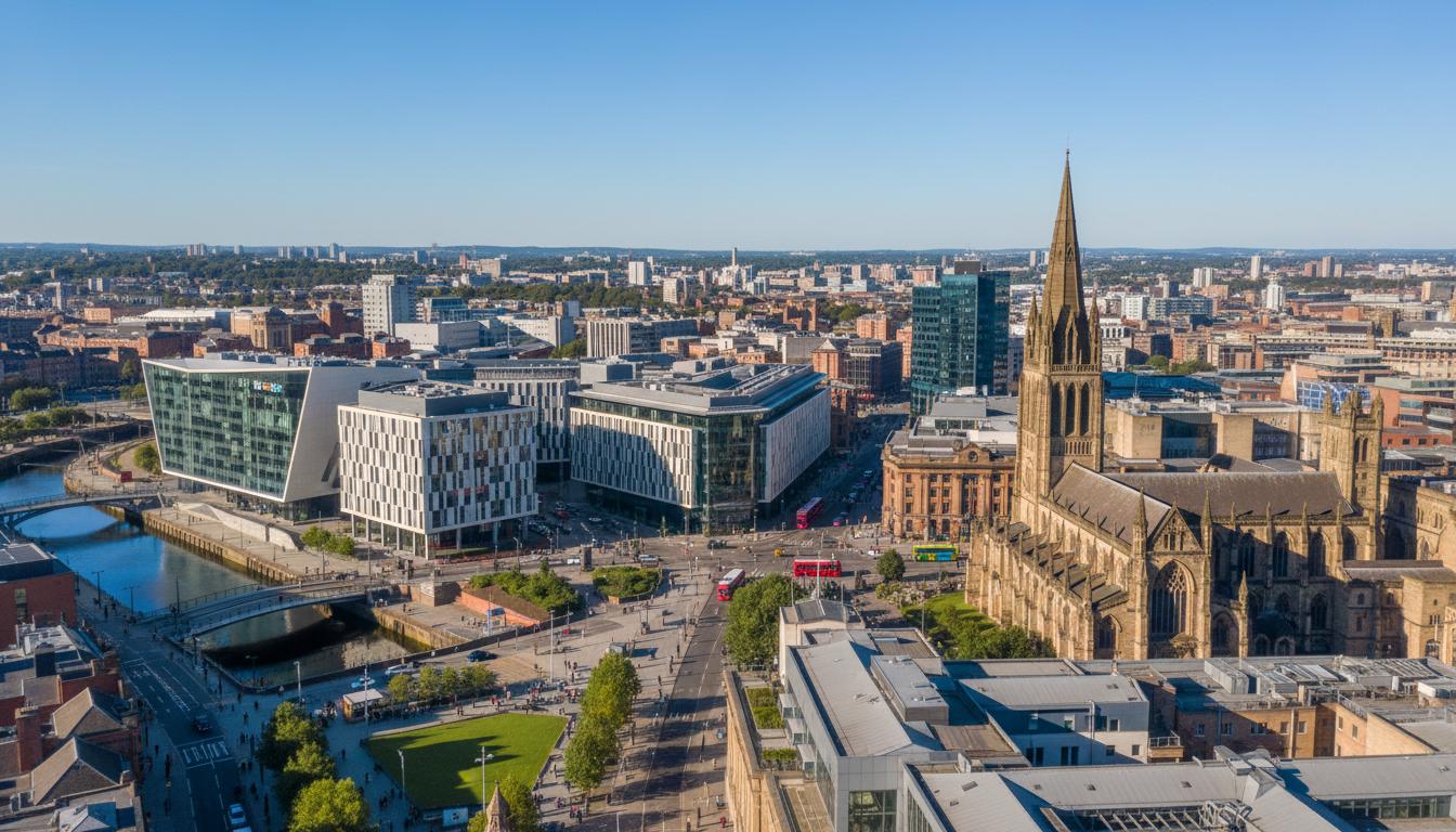 Manchester cityscape with modern and historic architecture